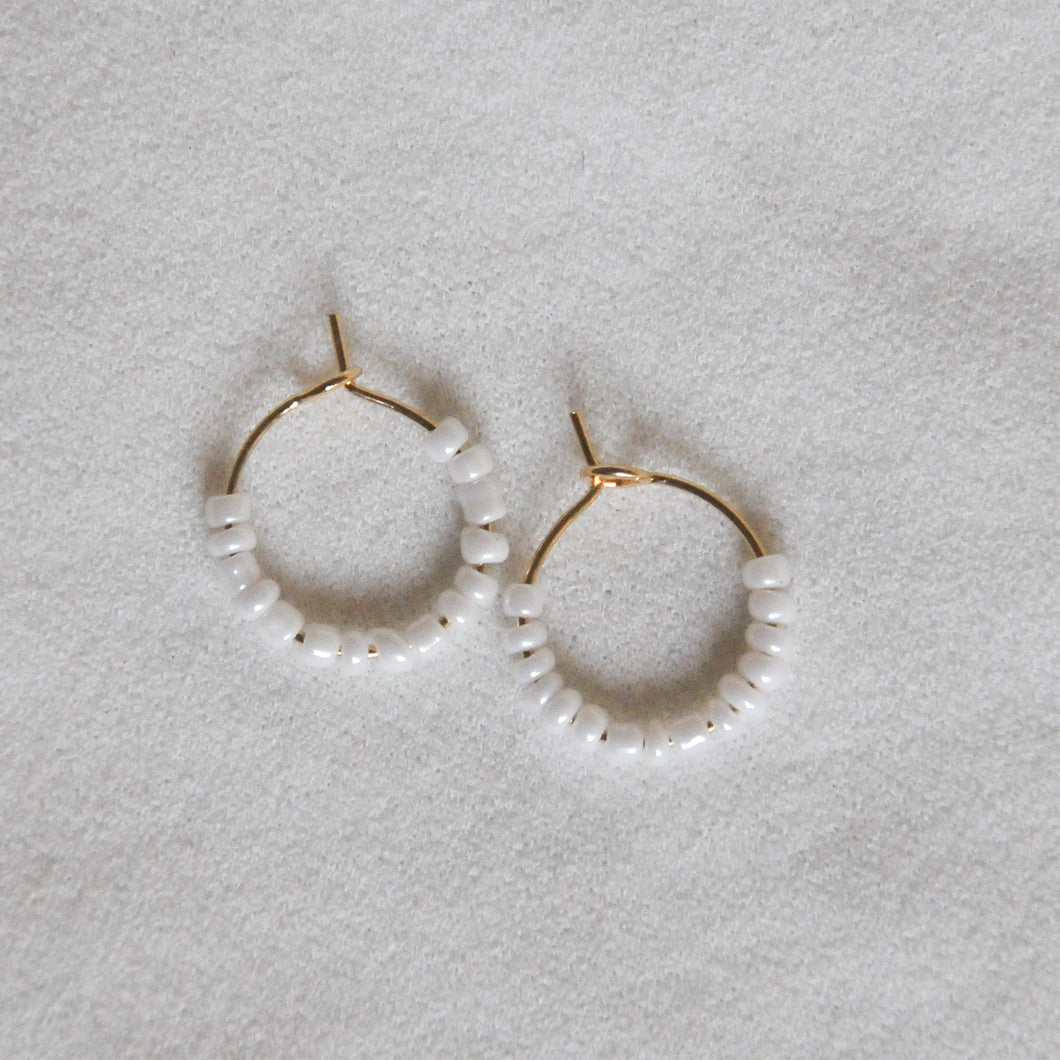 White Beaded Hoops